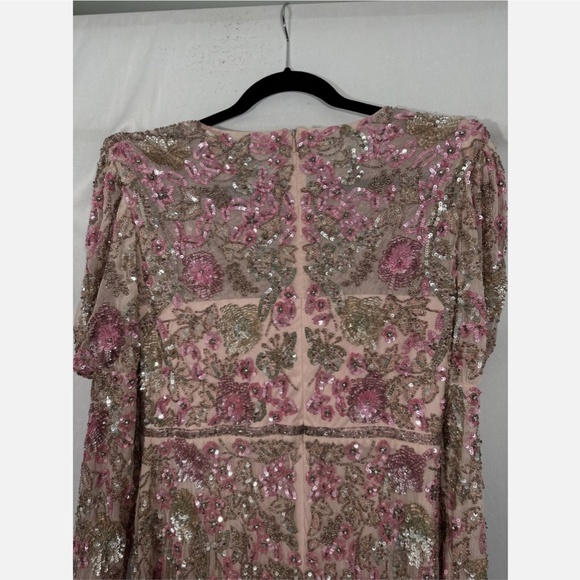 NWT‎ $498 Mac Duggal [ 12 ] Sequined Puff Sleeve High Neck Dress Rose Pink - Picture 13 of 16